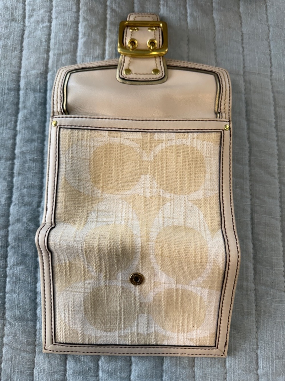 Coach Beige & Cream Canvas Wallet with Gold Buckle - Picture 3 of 6